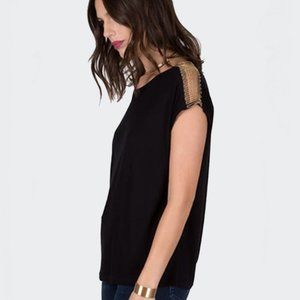 BLACK SWAN Sheer T-Shirt with Gold Bead De…